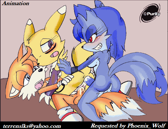 1girl 2boys anal animated character_request crossover cute digimon double_penetration female furry gif loop male male/female miles_"tails"_prower mmf_threesome multiple_tails purity renamon sega sonic sonic_the_hedgehog_(series) tail terrenslks threesome vaginal