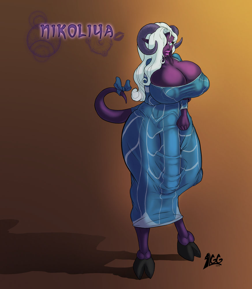 2013 anthro areola barefoot big_areola big_breasts big_lips breasts bulge cleavage cute cyan_eyes dickgirl draenei dress erect_nipples erection_under_clothes flaccid furry glowing_eyes hair hair_over_eye hooves horsecock huge_breasts intersex long_hair lurkergg nikoliua nipples penis plain_background puffy_areola purple_lips purple_skin solo standing tail_ribbon video_games warcraft white_hair wide_hips world_of_warcraft