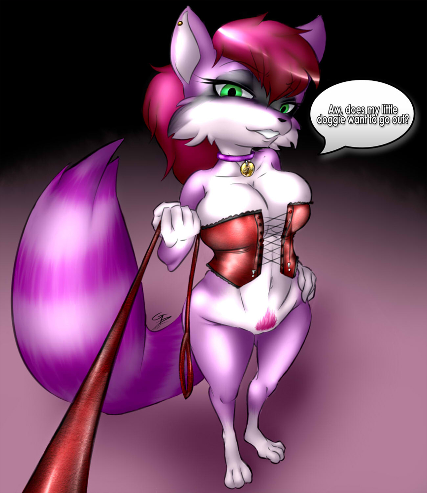 2013 anthro big_breasts bottomless breasts canine cleavage collar cute english_text female fox furry gblastman green_eyes hair looking_at_viewer navel original original_character pubic_hair red_hair solo text