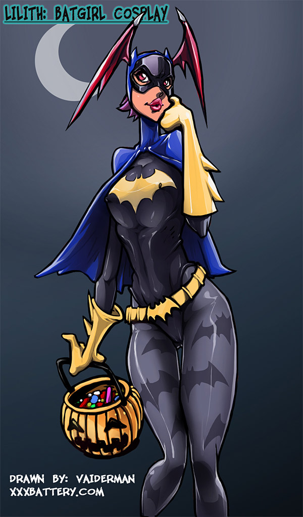 1girl batgirl batman_(series) capcom darkstalkers dc dc_comics halloween lilith_aensland vaiderman