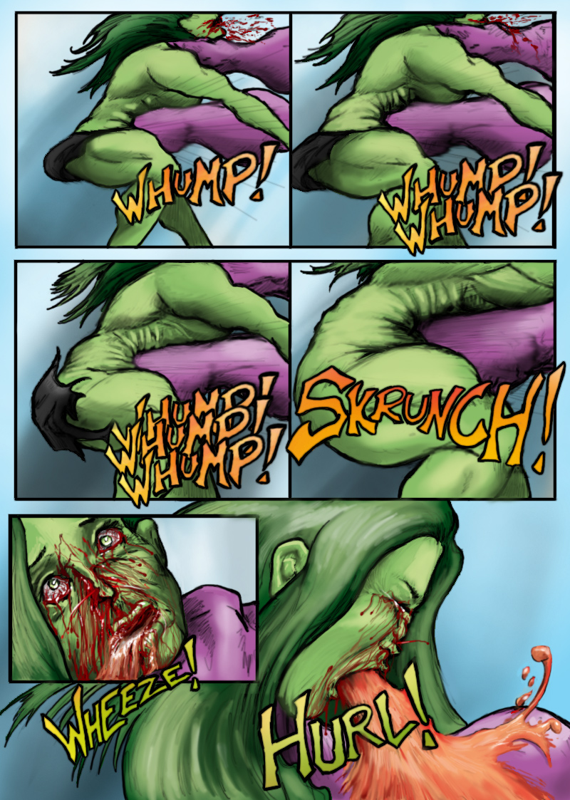 abuse blood fight guro hyper_muscles jennifer_walters marvel_comics muscular_female she-hulk titania_(marvel_comics) vilecorpus
