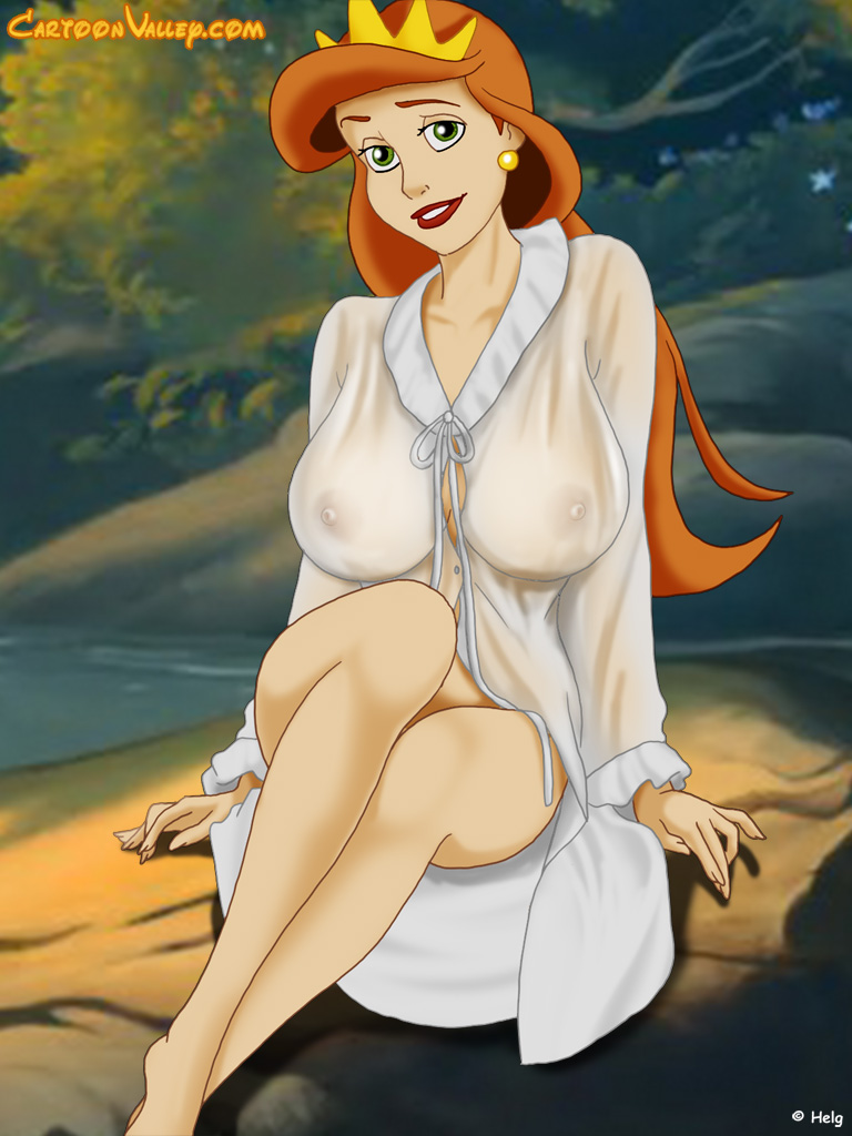 1girl babe big_breasts breasts cartoonvalley.com crown disney earrings female female_human female_only helg_(artist) human legs lipstick milf mother nude queen_athena red_hair see-through see-through_clothes see_through smile solo the_little_mermaid watermark web_address web_address_without_path woman