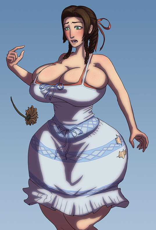 0pik-0ort aerith_gainsborough big_breasts breast_expansion brown_hair butt_expansion final_fantasy final_fantasy_vii green_eyes hourglass_figure large_ass milf sexy single_braid surprised