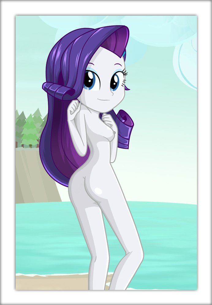 1girl ass blue_eyes equestria_girls eyeshadow female female_only friendship_is_magic long_hair looking_at_viewer my_little_pony nude outdoor outside rarity rarity_(mlp) sideboob solo standing