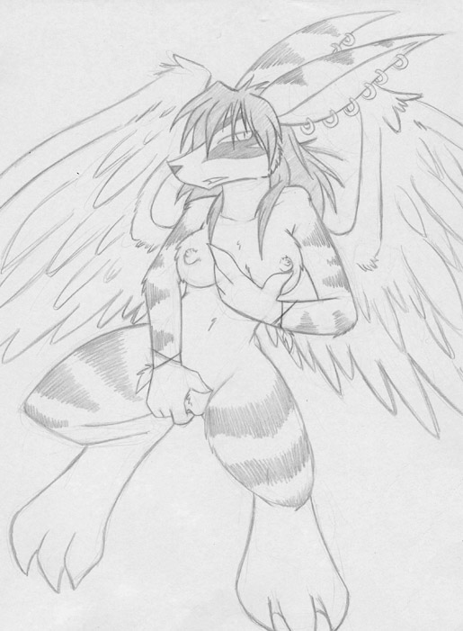 1girl anthro big_breasts breasts canine demon female female_only fur furry masturbation navel nipples nude pussy sakido_elexion sketch slightly_damned solo solo_female stripes webcomic wings