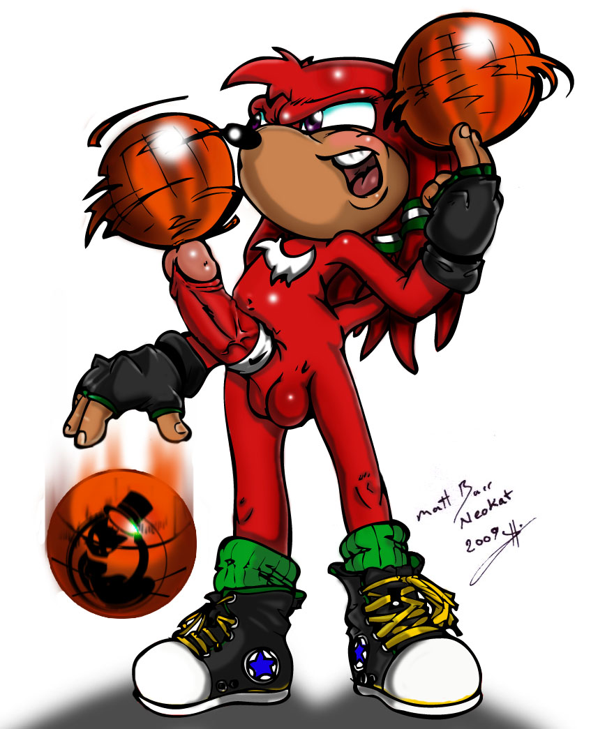 basketball echidna erinaceinae_humanoid furry gloves knuckles_the_echidna male matt_barr mobian_(species) neokat purple_eyes red_fur sega sonic sonic_team sonic_the_hedgehog_(series) video_game_character video_game_franchise