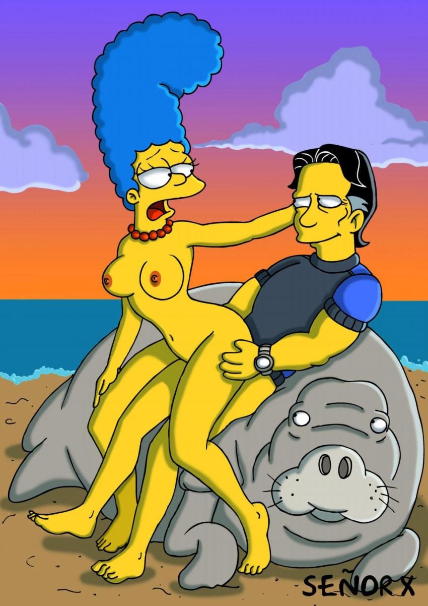 ambiguous_penetration beach breasts character_request marge_simpson nude_female outdoor_sex senor_x_(artist) the_simpsons walrus yellow_skin