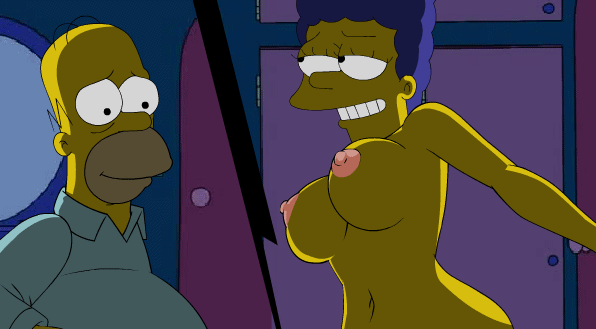 bouncing_breasts gif homer_simpson marge_simpson nude the_simpsons yellow_skin