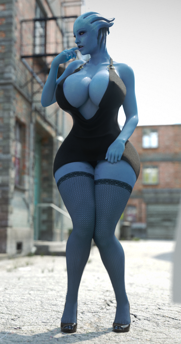 1girl 1girl 3d asari big_breasts black_clothing blue_skin breasts cleavage clothed clothed_female female_focus female_only finger_in_mouth fishnet_stockings fishnets high_heels huge_breasts icedev liara_t'soni mass_effect mature mature_female solo_female solo_focus tagme thick_thighs video_game_character video_game_franchise wide_hips