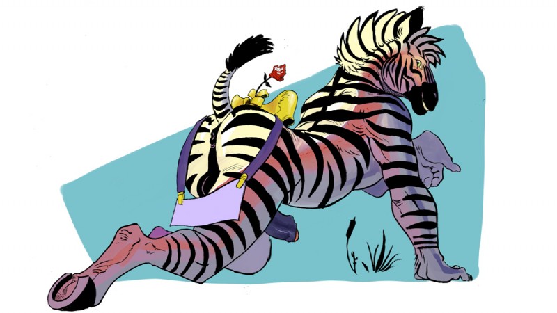 1boy anthro anus erection hooves negger original original_character presenting_anus striped_fur testicles zebra