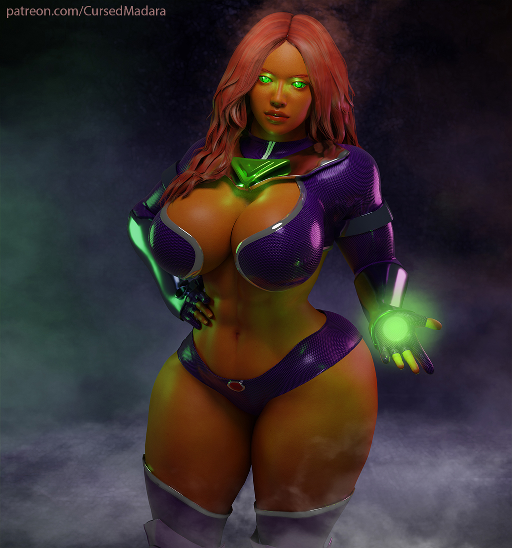 1girl 1girl 1girl 3d abs big_breasts breasts cleavage clothed cursedmadara dc_comics female_only glowing_eyes green_eyes hand_on_hip hourglass_figure koriand'r long_hair looking_at_viewer navel orange_skin red_hair revealing_clothes starfire teen_titans thick_thighs thigh_high_boots voluptuous