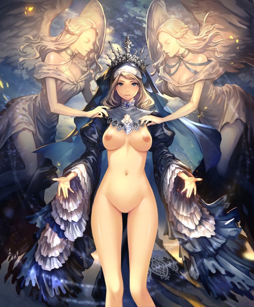 areola breasts crown cygames looking_at_viewer nude nun religion shadowverse statue third-party_edit