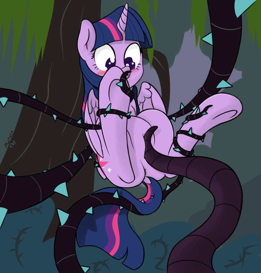 1_girl 1girl alicorn cutie_mark female forest friendship_is_magic horn imminent_sex my_little_pony nude outdoor outside pony pussy restrained tentacle thorns tree twilight_sparkle twilight_sparkle_(mlp) vines wings
