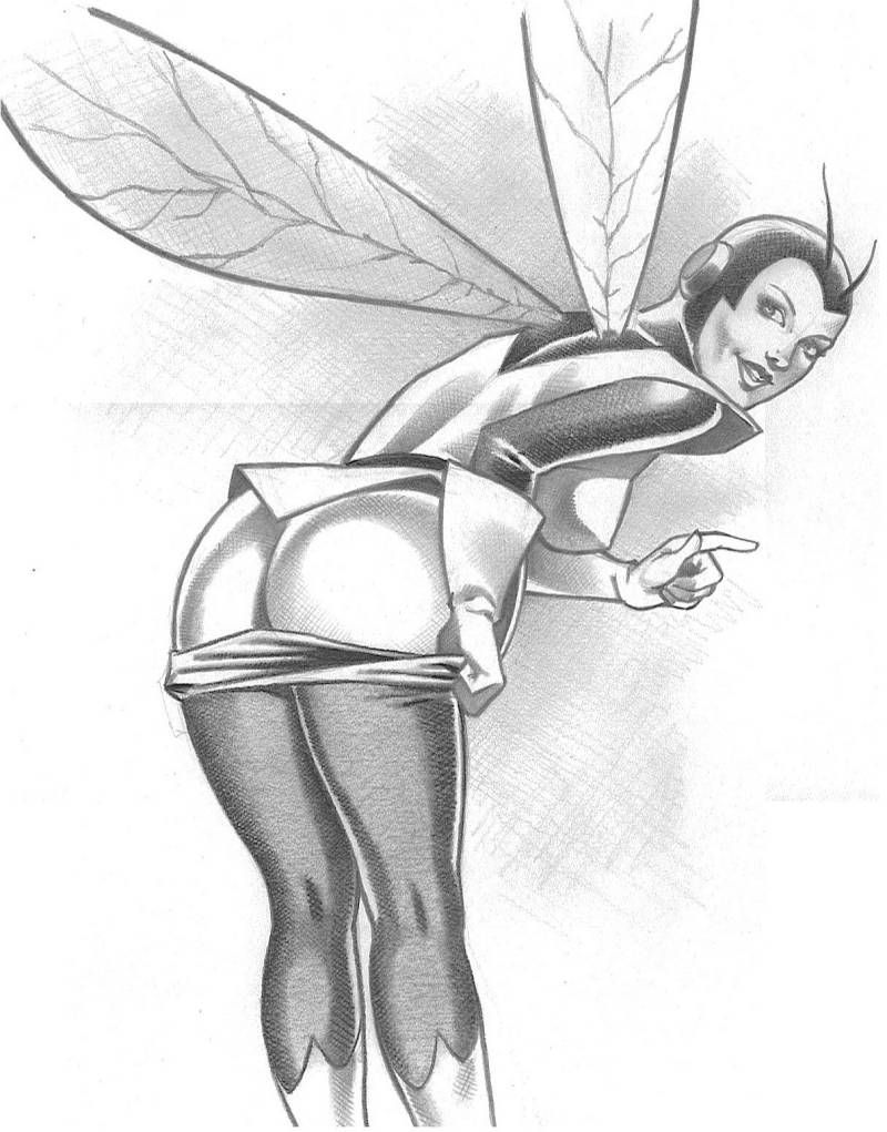 antennae ass avengers bent_over breasts janet_van_dyne marvel smile smiling the_wasp tights undressing wings