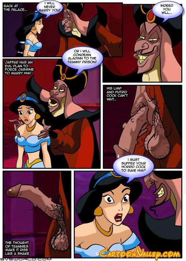 aladdin's_quest_for_the_magical_lamp aladdin_(series) black_hair breasts brown_eyes cartoonvalley.com comic disney english_text erection eyebrows jafar jpeg_artifacts open_mouth penis princess_jasmine pubic_hair red_lips speech_bubble teeth testicles text watermark web_address web_address_without_path yellow_teeth zolushka