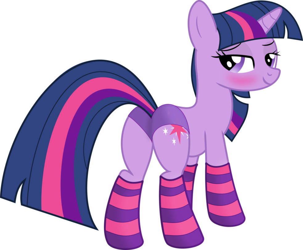1girl ass blush female female_only female_unicorn friendship_is_magic horn looking_at_viewer looking_back my_little_pony panties pony solo standing striped_legwear tail twilight_sparkle twilight_sparkle_(mlp) unicorn