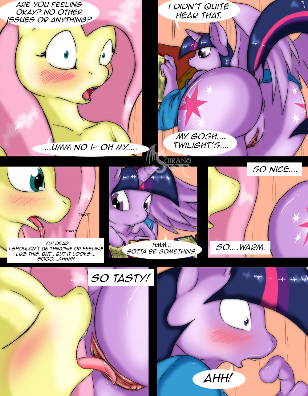 2014 anthro anus blush closed_eyes clothing comic dialog duo english_text equine female fluttershy_(mlp) friendship_is_magic fur furry futanari green_eyes hair horn horse inside my_little_pony open_mouth oral oral_sex pegasus pink_hair pony purple_eyes purple_fur purple_hair pussy pussy_juice pussylicking sex suirano text tongue tongue_out twilight_sparkle_(mlp) vaginal winged_unicorn wings yellow_fur