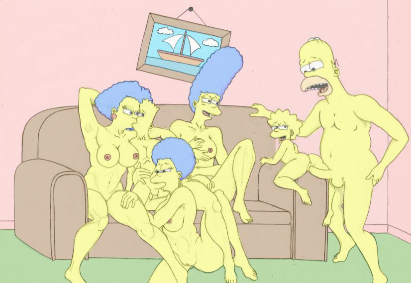 bart_simpson couch family homer_simpson incest kongen lisa_simpson marge_simpson oral orgy patty_bouvier selma_bouvier the_simpsons yellow_skin