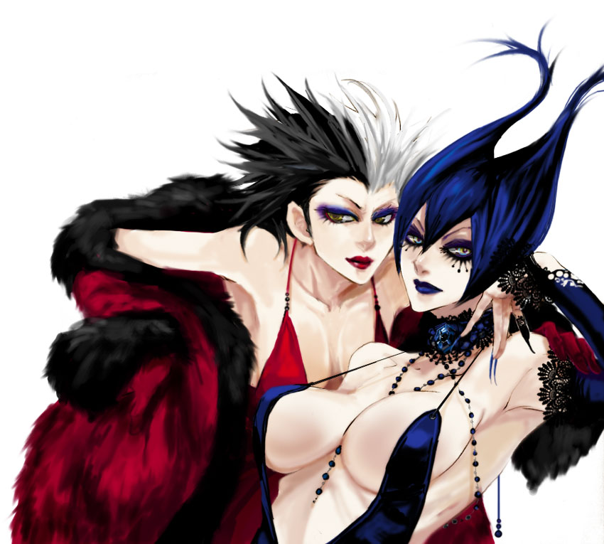 101_dalmatians breasts cleavage crossover cruella_de_vil disney maleficent sleeping_beauty white_background witch