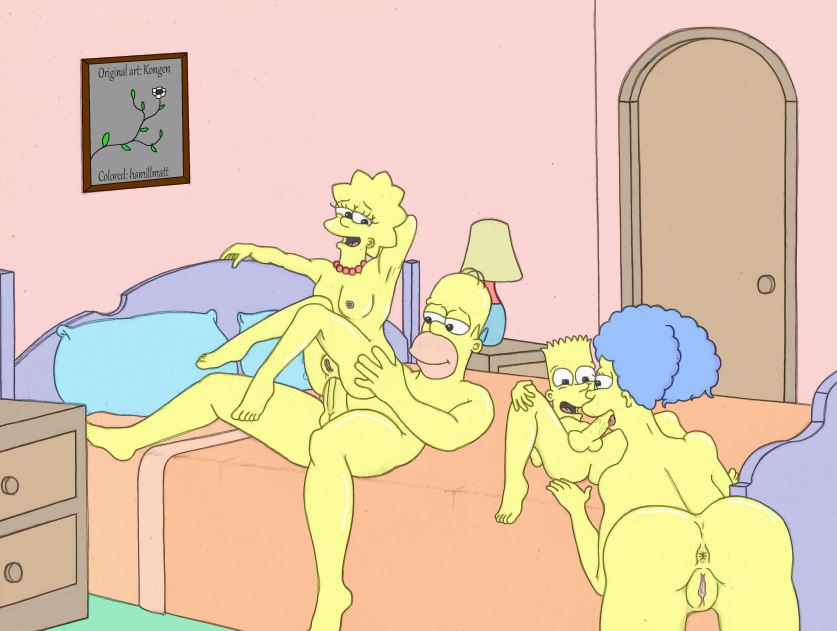 anal anal_penetration bart_simpson bed family homer_simpson incest kongen lisa_simpson marge_simpson oral pearls the_simpsons yellow_skin