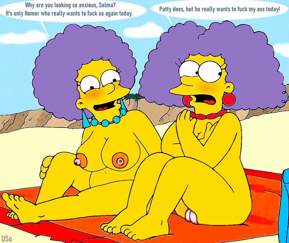 2_girls breasts grey_hair nude patty_bouvier selma_bouvier tagme the_simpsons uso_(artist) yellow_skin
