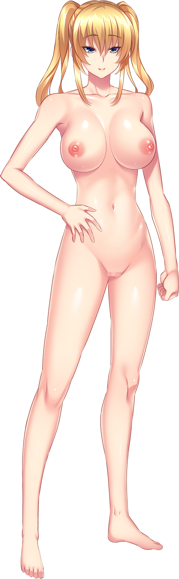 1girl areola bangs big_breasts blonde_hair blue_eyes breasts breasts_apart censored cg_art closed_mouth completely_nude eyebrows_visible_through_hair feet female_focus full_body game_cg groin hand_on_hip high_resolution huracan kyonyuu_onna_shikan_sennou_saimin legs lisa_lindy long_image looking_at_viewer lune lune_(company) mosaic_censoring navel nipples nude original pussy smile spread_legs standing tachi-e tall_image thighs tied_hair toes transparent_background twin_tails two_side_up
