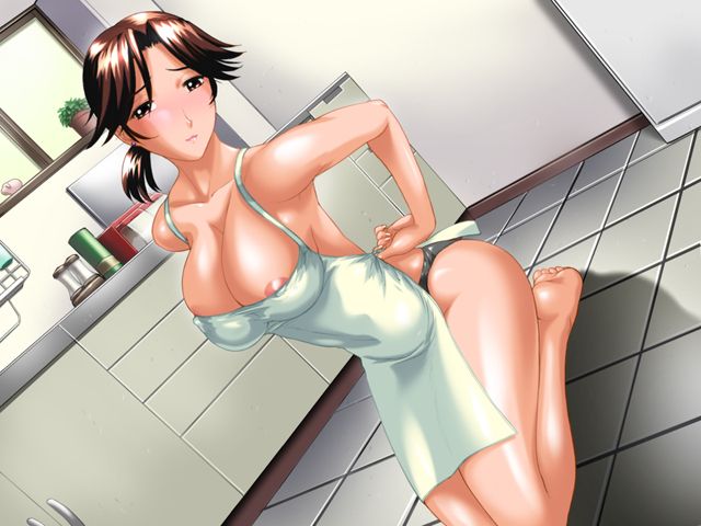 1girl anime_milf apron areola_slip areolae armpits bangs barefoot black_panties blush breasts brown_eyes brown_hair bursting_breasts cleavage dutch_angle erect_nipples feet floor game_cg history's_strongest_disciple_kenichi housewife indoors kitchen kneeling large_breasts milf naked_apron on_floor panties parted_bangs plant ponytail potted_plant saori_shirahama shijou_saikyou_no_deshi_ken'ichi shijou_saikyou_no_deshi_kenichi shirahama_saori short_hair sitting smile soles solo st.germain-sal strongest_disciple_kenichi underwear window