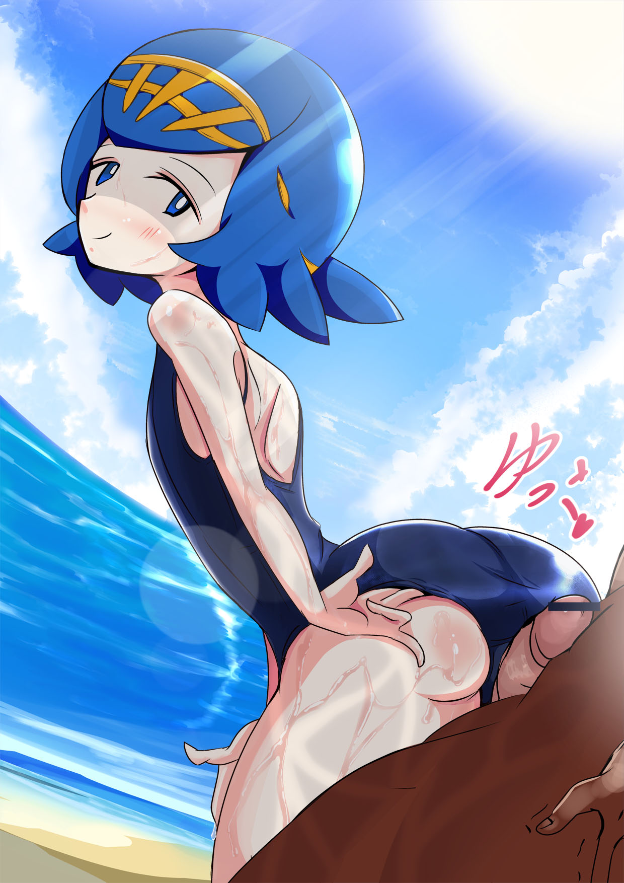 bar_censor blue_swimsuit buttjob lana one-piece_swimsuit pokemon pokemon_sm suiren_(pokemon) swimsuit