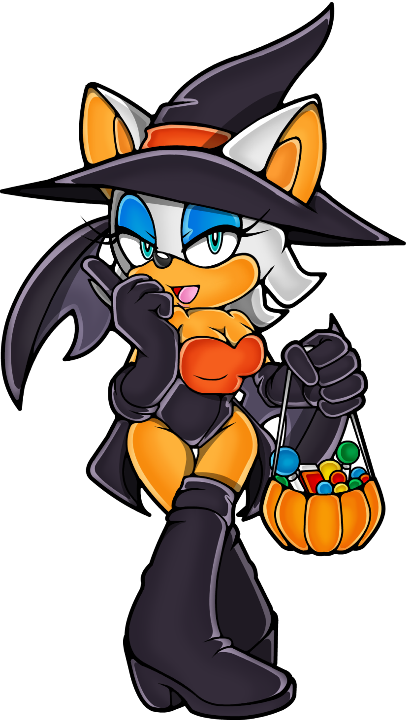 1girl 2d alternate_costume bat boots breasts cleavage elbow_gloves furry gloves high_heels leotard rouge_the_bat sega thighhigh_boots witch_hat
