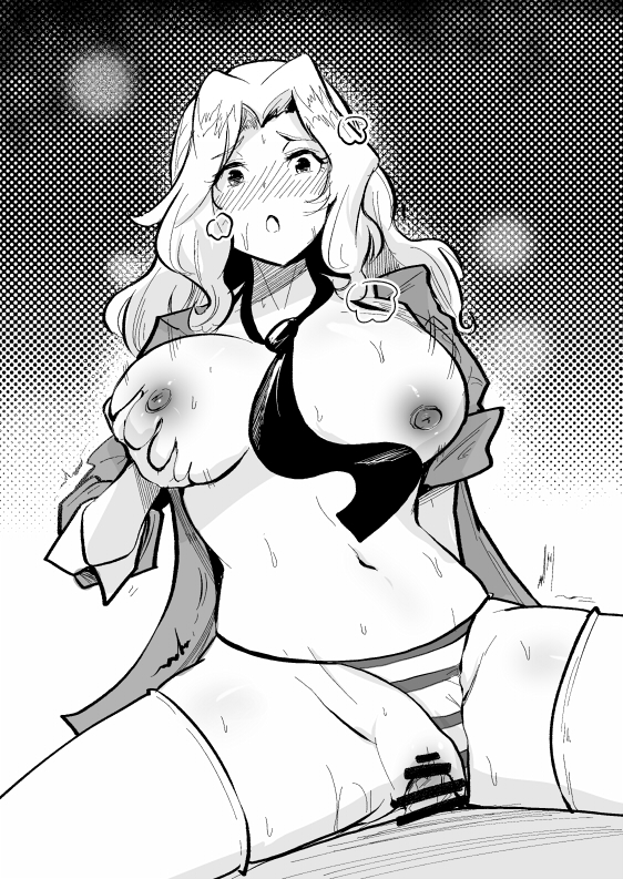 1boy 1girl between_breasts big_breasts black_and_white blush breast_grab breasts censored clothed_sex clothing_aside cowgirl_position girls_und_panzer grabbing_own_breast kay_(girls_und_panzer) long_hair looking_at_viewer maruno_ki monochrome navel neck_tie necktie_between_breasts nipples open_clothes open_mouth open_shirt panties panties_aside penis pov pussy sex stockings straddling straight sweat thighhighs underwear vaginal_penetration white_thighhighs