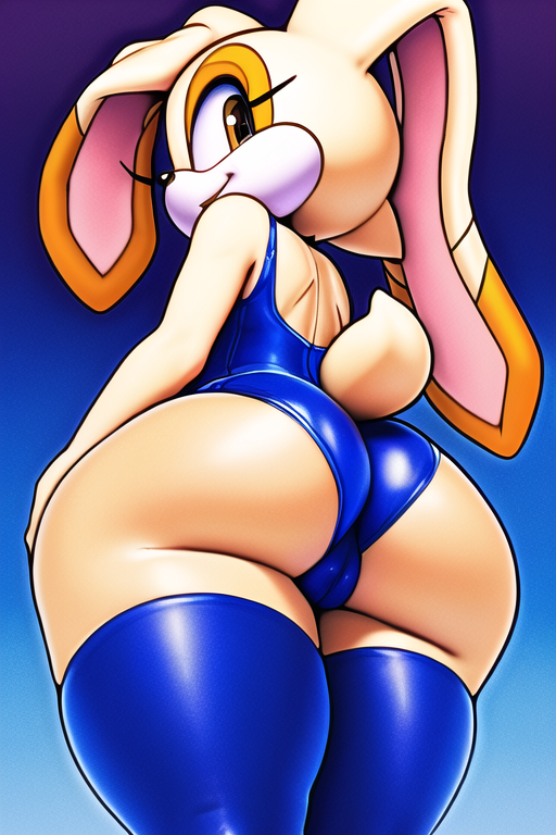 1girl aged_up ai_generated anthro ass ass_focus cameltoe cream_the_rabbit dat_ass female female_only fur furry leotard looking_at_viewer looking_back looking_down low-angle_view novelai rabbit sega smile solo sonic_the_hedgehog_(series) swimsuit tight_clothing tight_fit