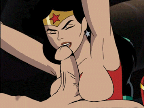 animated animated_gif armpits arms_up breasts cleavage fellatio gif kneel oral sucking wonder_woman