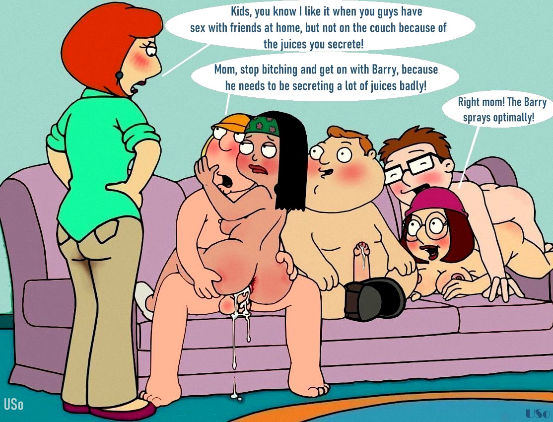 american_dad barry_robinson blushing breasts chris_griffin cum cumming dialogue erection family_guy hayley_smith lois_griffin medium_breasts meg_griffin nude_female nude_male puffy_pussy red_anus steve_smith uso_(artist)