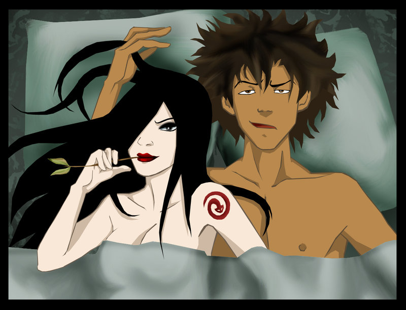 after_sex avatar:_the_last_airbender big_breasts dark-skinned_male hair_over_one_eye jet_(avatar) june_(avatar) lady-pirate light-skinned_female red_lipstick
