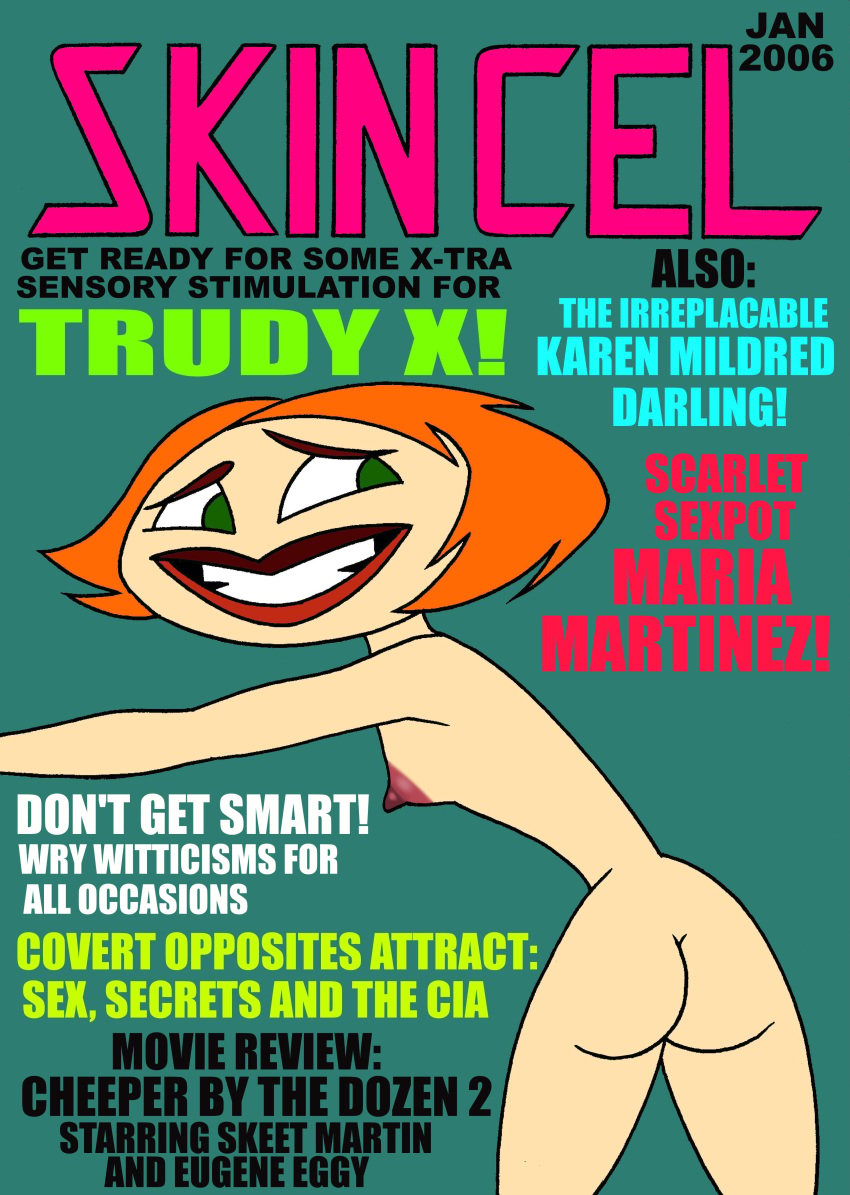 2021 ass breasts english_text green_eyes grimace lipstick looking_back magazine magazine_cover nickelodeon nipples orange_hair short_hair sideboob skincel small_breasts the_x's toonytease trudy_x