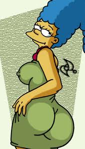 ass ass_cleavage big_breasts blue_hair cartoon_milf female hot looking_back marge_simpson sideboob the_simpsons yellow_skin