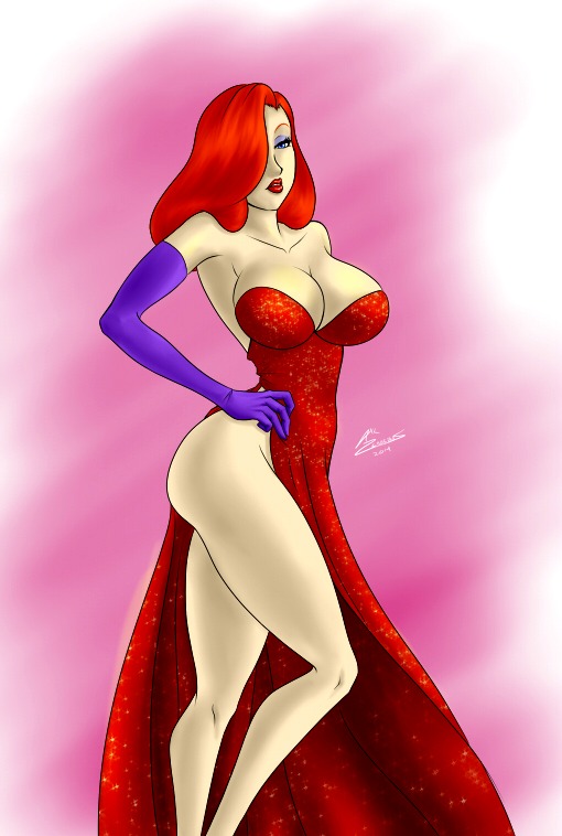 2014 ass axl-zerberus big_breasts disney green_eyes hair_over_one_eye hourglass_figure jessica_rabbit red_hair sultry sultry_eyes who_framed_roger_rabbit