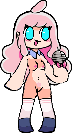 bad_drawing_skills blue_eyes blush cloud_(friday_night_funkin) cyan_eyes friday_night_funkin long_socks microphone open_mouth pink_hair shoes