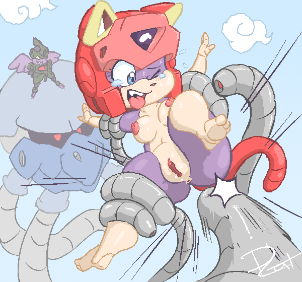 anus blue_eyes breasts feline female nipples one_eye_closed open_mouth pizzacat polly_esther pussy samurai_pizza_cats