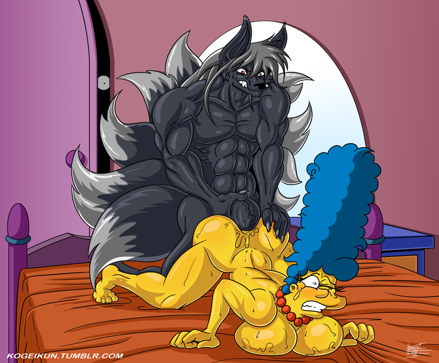 anal anal_penetration anthro big_breasts big_penis breasts canine crossover face_down_ass_up female fox kogeikun marge_simpson penetration penis tamati the_simpsons top-down_bottom-up yellow_skin