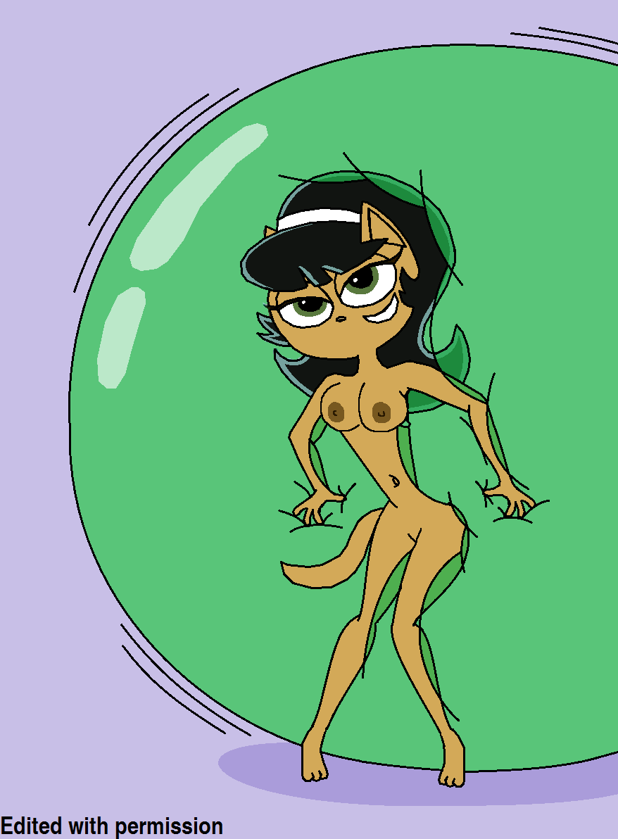 1girl balloon bare_legs barefoot black_hair black_nose breasts breasts cat_ears cat_tail catgirl eyelashes feet female_only furry furry_only giant_balloon green_balloon kitty_katswell looking_at_viewer navel nickelodeon nipples no_bra no_panties nude sexy smiling_at_viewer t.u.f.f._puppy tail toes