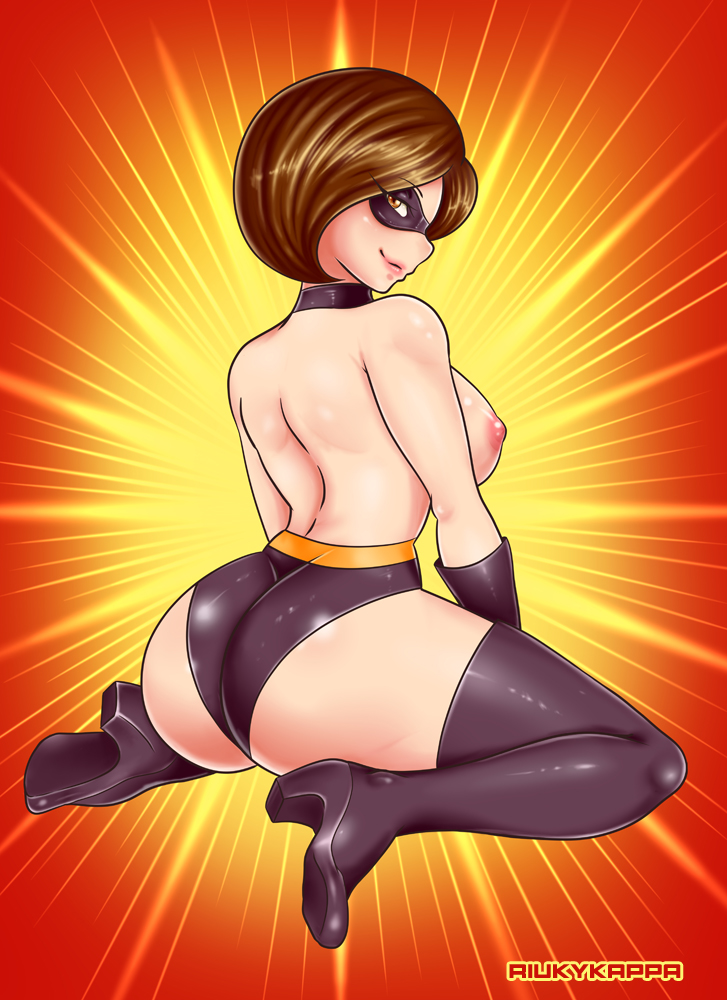 1girl ass boots female female_only helen_parr looking_at_viewer mostly_nude sideboob solo the_incredibles topless