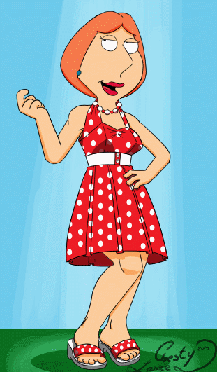 breasts cartoon dress family_guy gif lois_griffin nude polka_dot polka_dot_dress red_dress sandals shaved