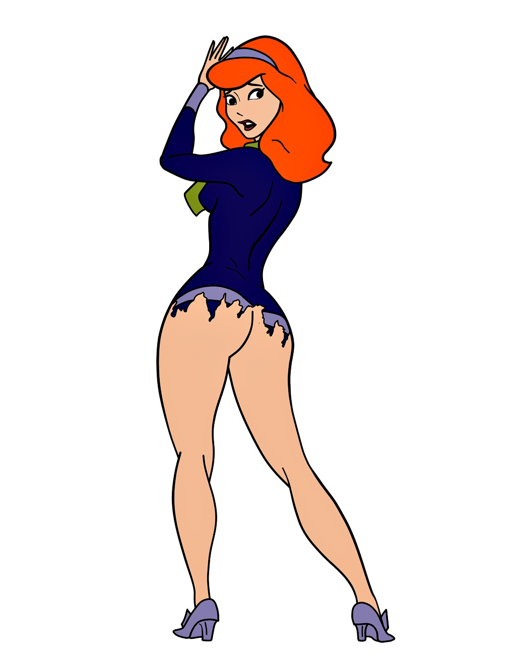 ass clothed daphne_blake dress hairband looking_back no_panties red_hair scooby-doo shoes tagme torn_clothes