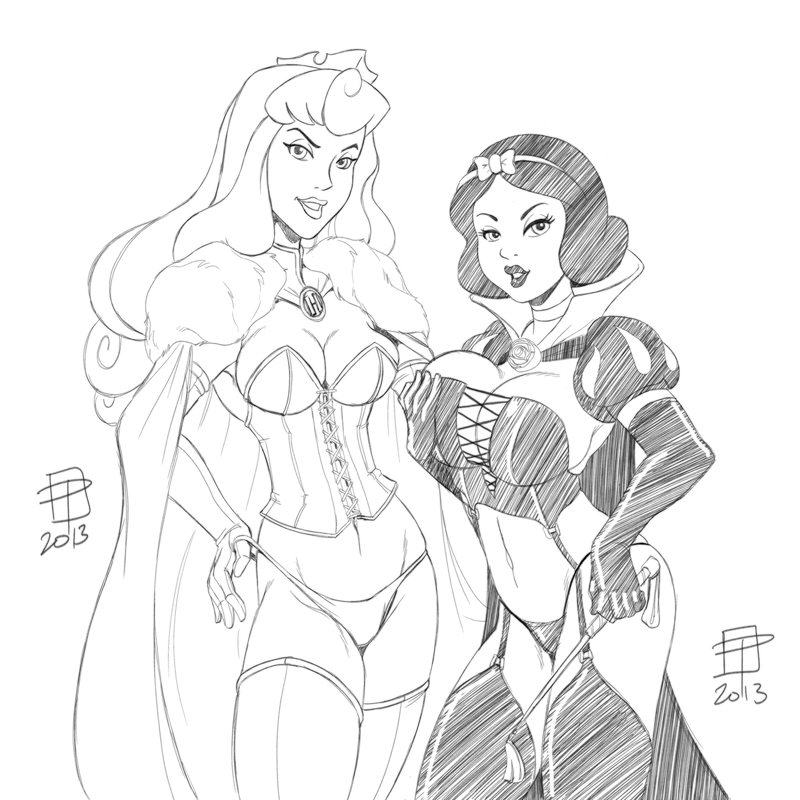2013 2_girls 2girls big_breasts breasts busty callmepo cape cleavage crossover crown disney female female_human female_only garter_straps human lingerie lipstick looking_at_viewer marvel monochrome mostly_nude panties pinupsushi princess_aurora princess_snow_white riding_crop sleeping_beauty snow_white_and_the_seven_dwarfs standing stockings underwear whip x-men