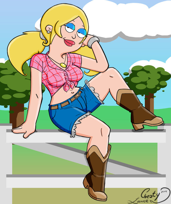 american_dad chesty_larue cowboy_boots denim_shorts francine_smith outdoor tied_blouse