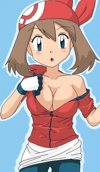 1girl big_breasts blue_eyes breasts clothed clothing female female_only may pokemon solo