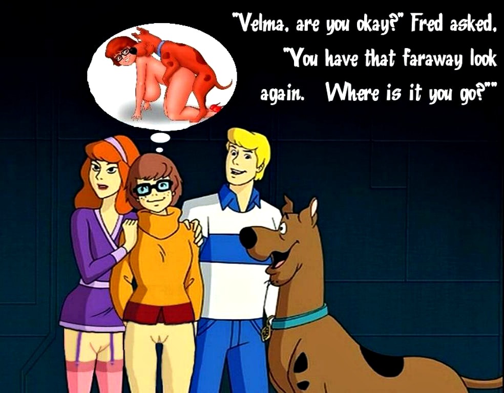 beastiality daphne_blake doggy_position freddy_jones huge_breasts nude scooby scooby-doo tagme thought_bubble velma_dinkley