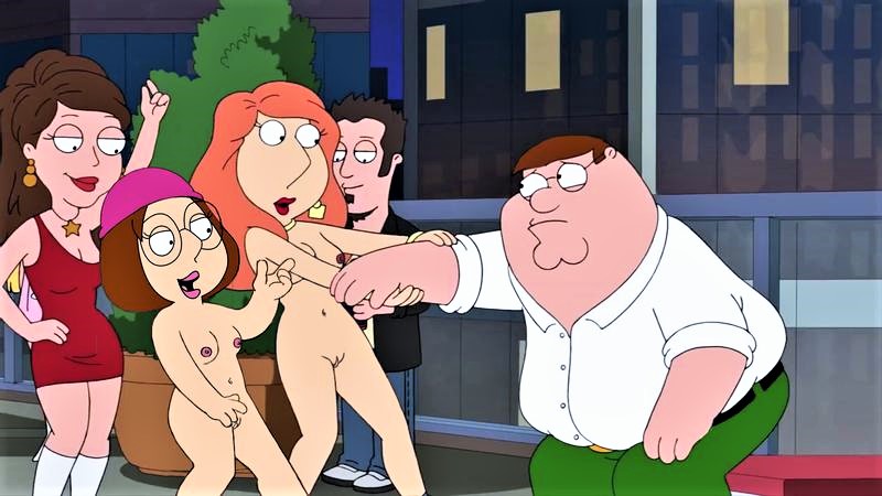 breasts erect_nipples family_guy glasses hat lois_griffin meg_griffin nude peter_griffin shaved_pussy thighs