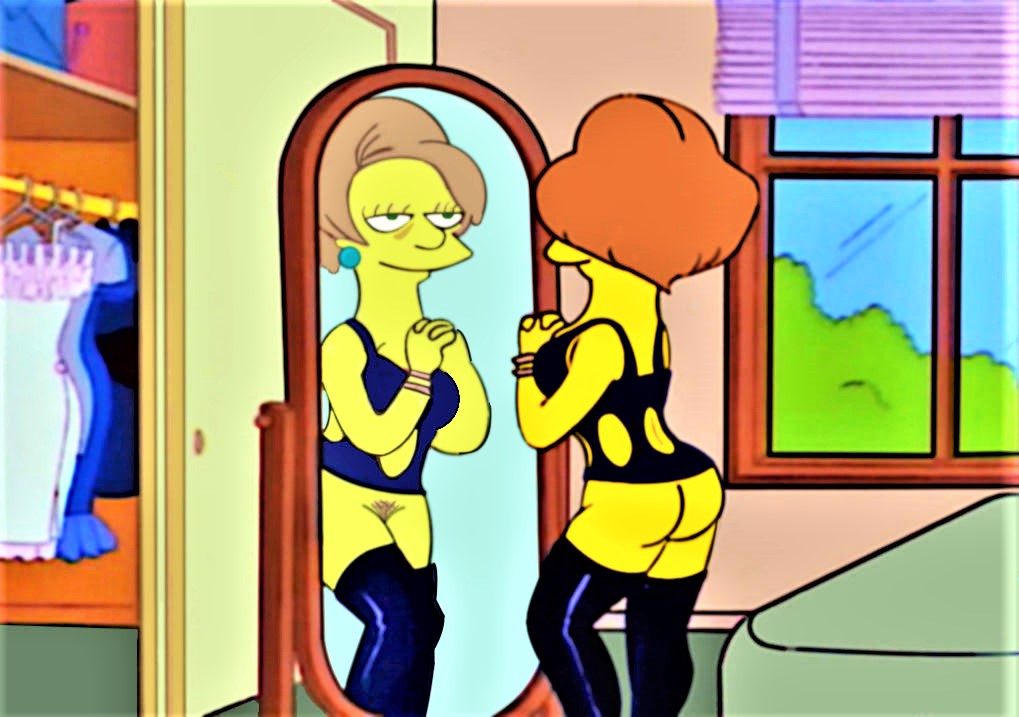 ass edna_krabappel latex pubic_hair pussy the_simpsons thigh_high_boots thighs